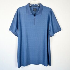NWT Marc Asher Quarter Zip Polo Shirt Mens XL Blue Geo Print Short‎ Sleeve Golf
